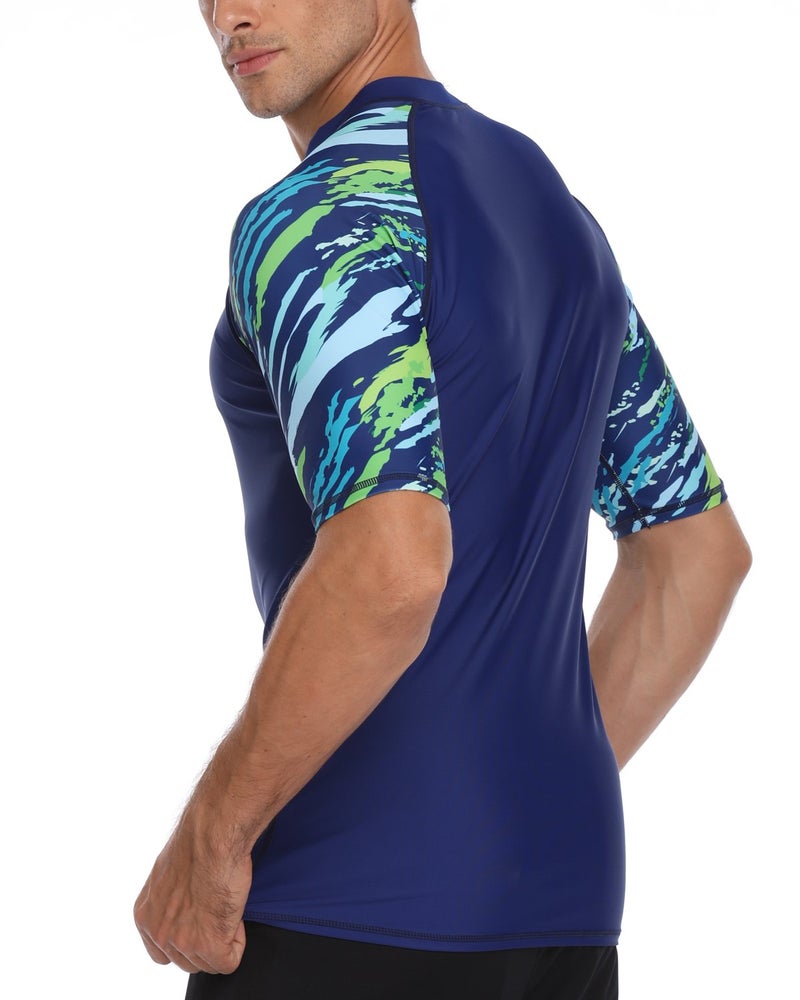 AXESEA Men's Short Sleeve Solid Sun Protection Rashguard Swim Shirt UPF 50+ (M, Blue) - Image 3